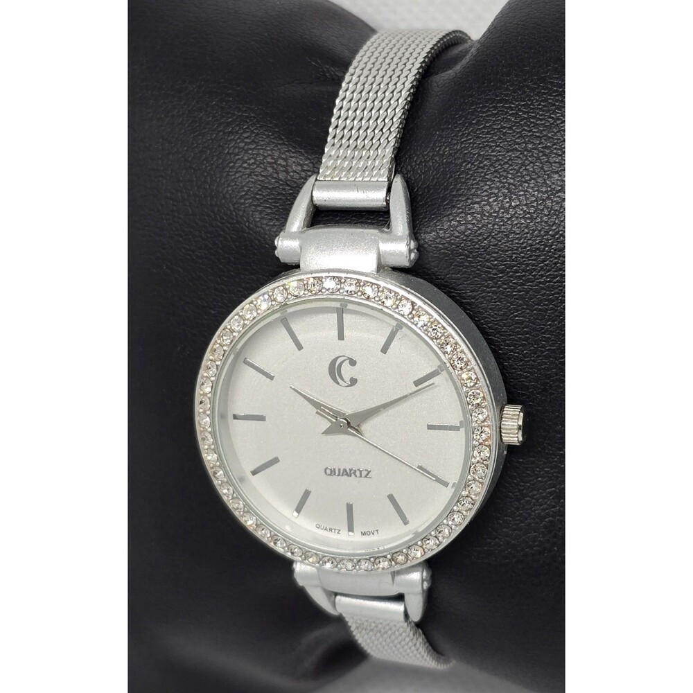 Women’s Charming Charlie Jeweled Dial Silver Tone Case Dial Mesh Band Watch 11 - Picture 2 of 8